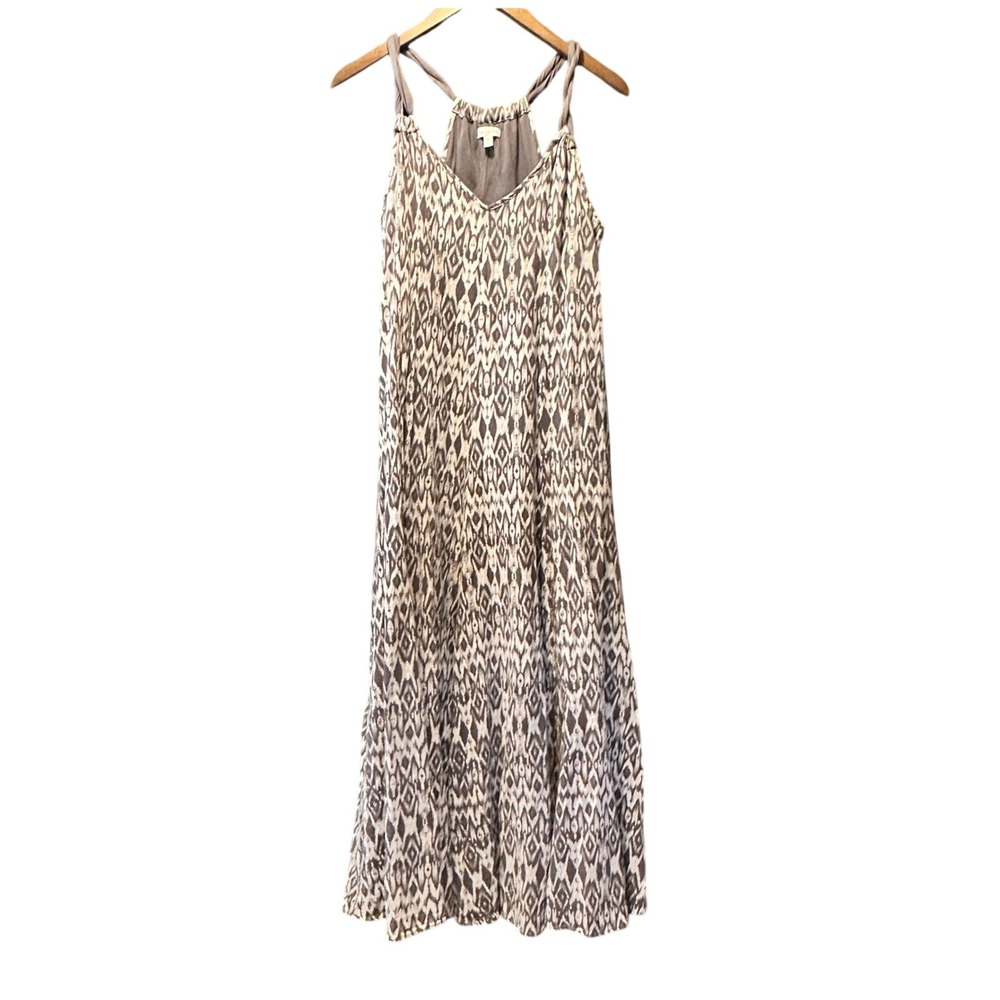 Garnet Hill Brown okay Cotton Maxi Dress Twisted Racerback Sleeveless M Bohemian